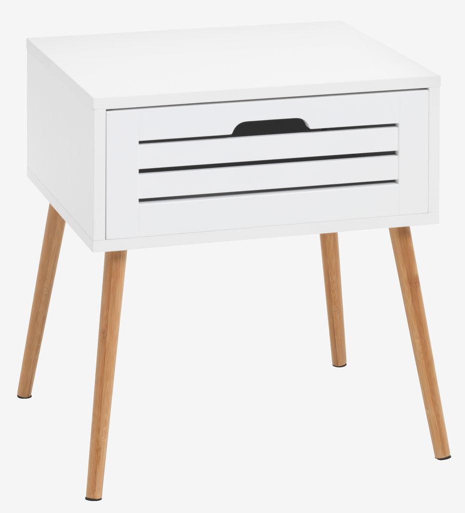 Bedside table BROBY 1 drawer bamboo color/white - JYSK