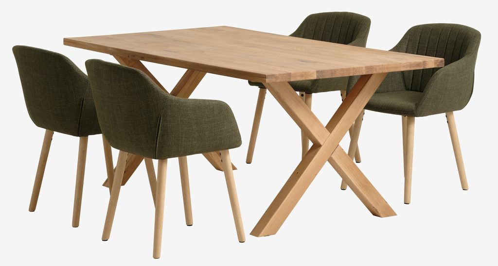 GRIBSKOV L180 table oak + 4 ADSLEV chairs olive - JYSK