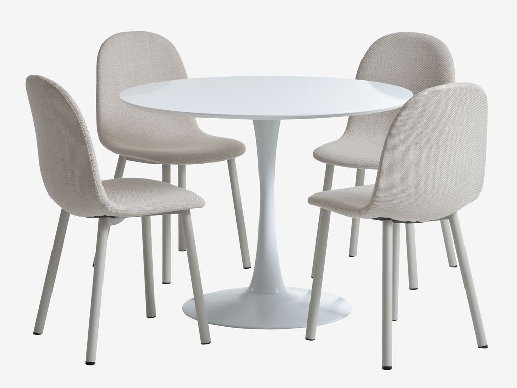 RINGSTED D100 table white + 4 EJSTRUP chairs beige - JYSK