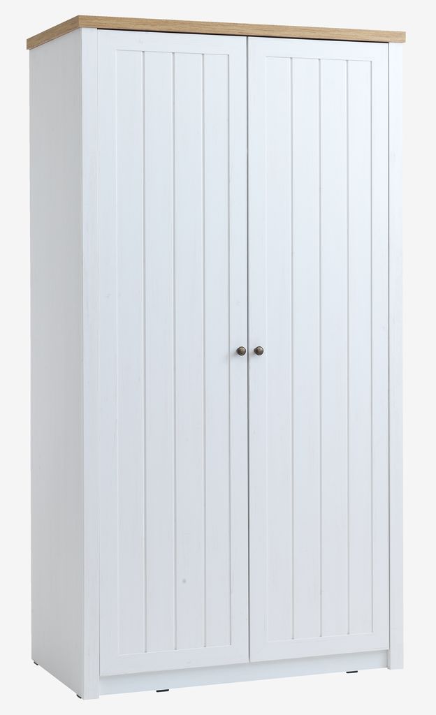 Wardrobe MARKSKEL 112x210 white/oak colour - JYSK