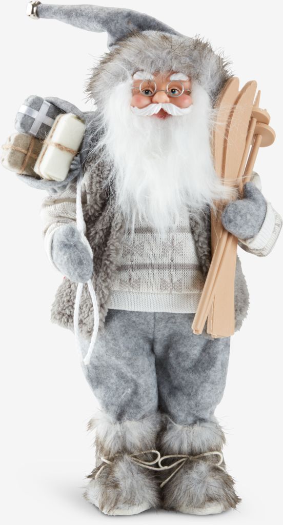 Santa Claus KARNEOL W24xL15xH41cm grey/white w/ skis - JYSK