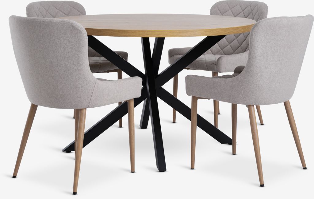 NORTOFT D120 table oak + 4 BELLINGE chairs sand/oak - JYSK