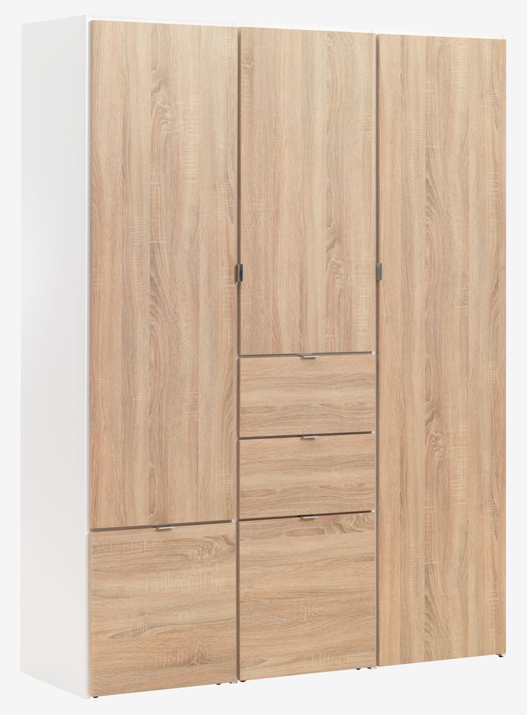 Wardrobe NAUTRUP 149x200 3 doors oak color/white - JYSK