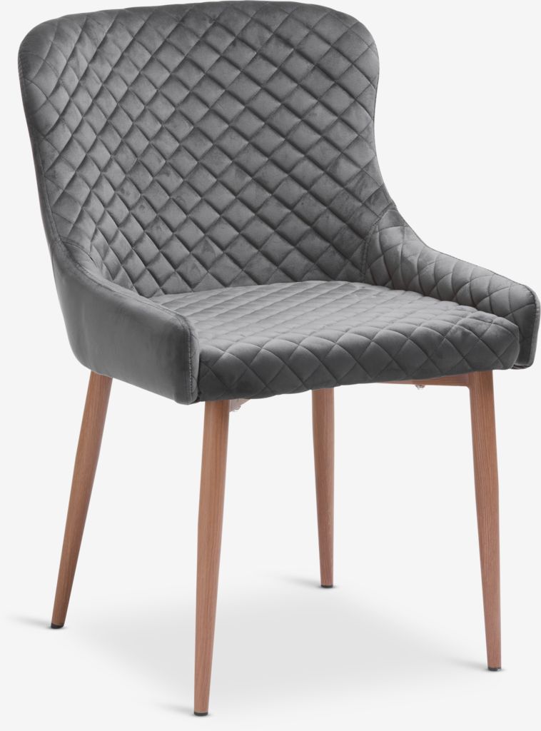 Dining chair PEBRINGE velvet grey/oak - JYSK