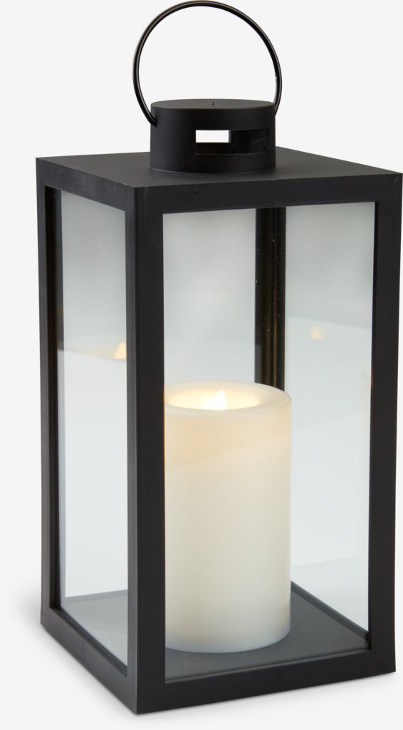 Lantern GEFJON W13xL13xH26cm black w/LED candle - JYSK
