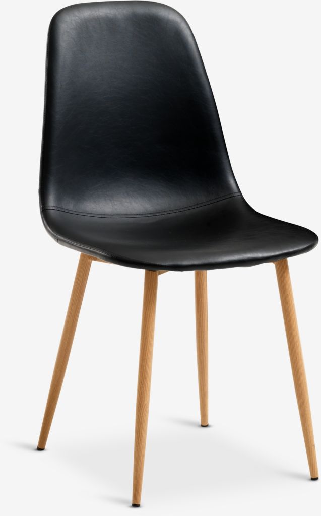 Dining chair JONSTRUP black faux leather/oak colour - JYSK