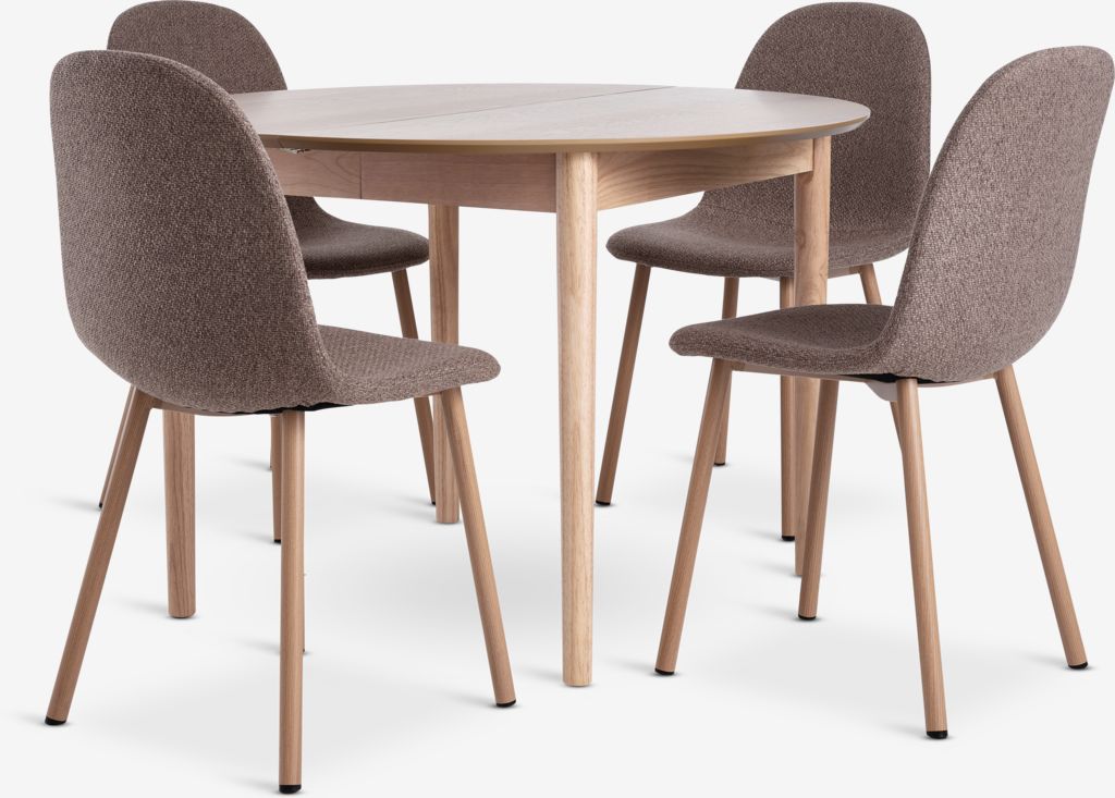 MARSTRAND D110 table oak + 4 EJSTRUP chairs dark sand/oak - JYSK