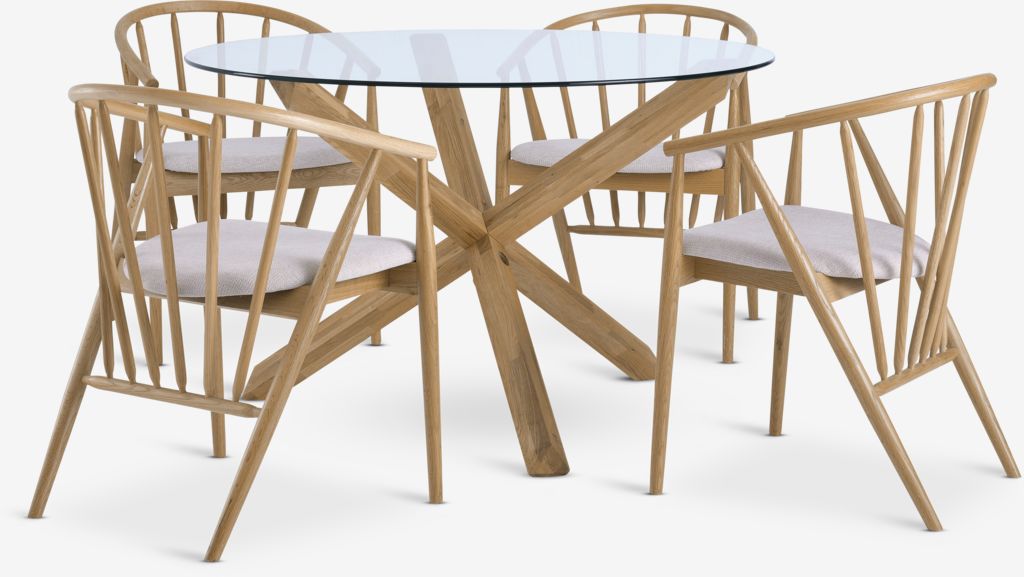 AGERBY D119 table oak + 4 ARNBORG chairs oak/off-white - JYSK