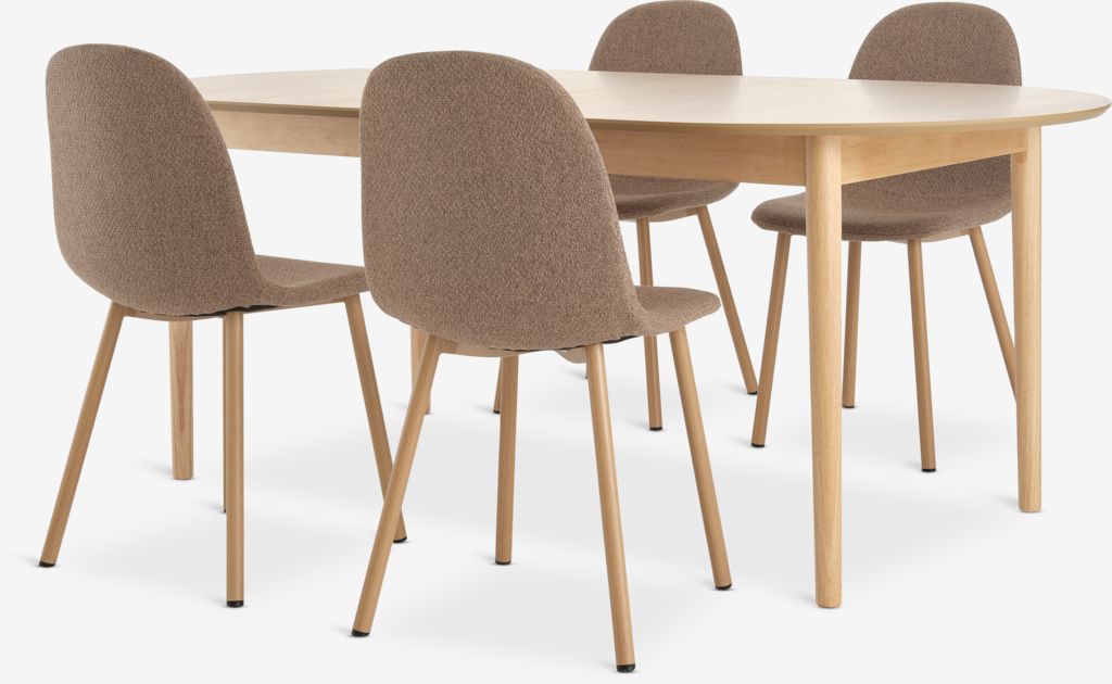 MARSTRAND L200/280 table oak + 4 EJSTRUP chairs dark sand - JYSK