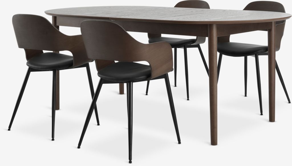 MARSTRAND L200/280 table d.oak + 4 HVIDOVRE dark oak - JYSK