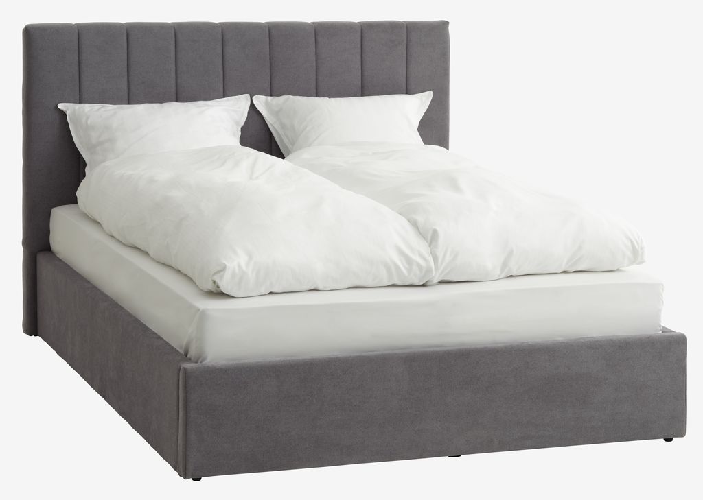 Bed frame HASLEV w/storage Double dark grey fabric - JYSK