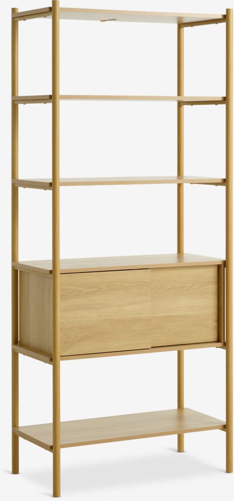 Shelving unit LINDVED 6 shelves 2 doors oak colour - JYSK