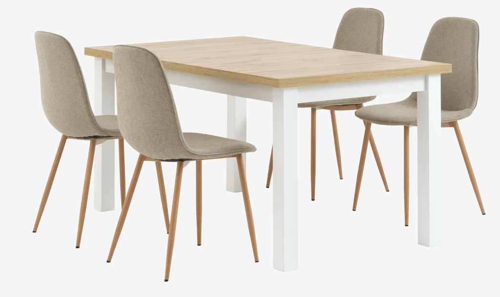 MARKSKEL L150/193 table + 4 BISTRUP chairs sand - JYSK