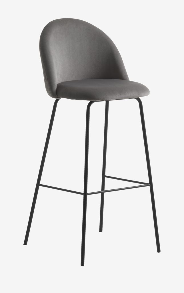 Bar stool GRINDSTED velvet grey/black - JYSK