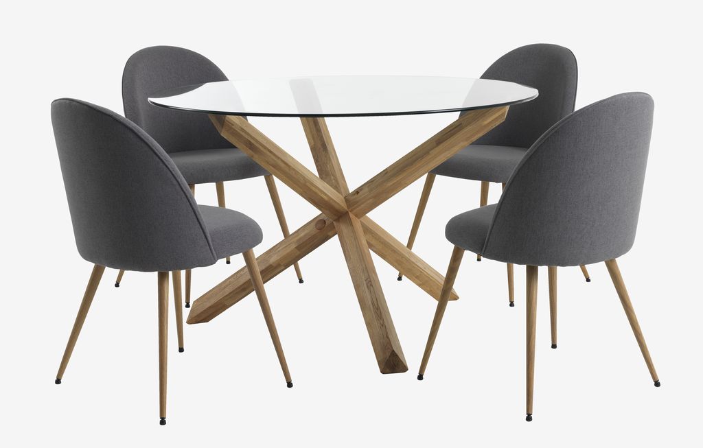 AGERBY D119 table oak + 4 KOKKEDAL chairs grey/oak - JYSK