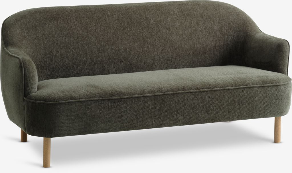 Sofa BREDAL 2.5 seater olive green fabric/oak colour - JYSK
