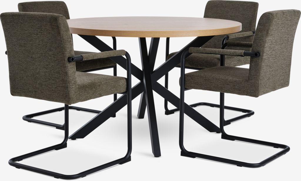 NORTOFT D120 table oak + 4 ESPE chairs olive/black - JYSK