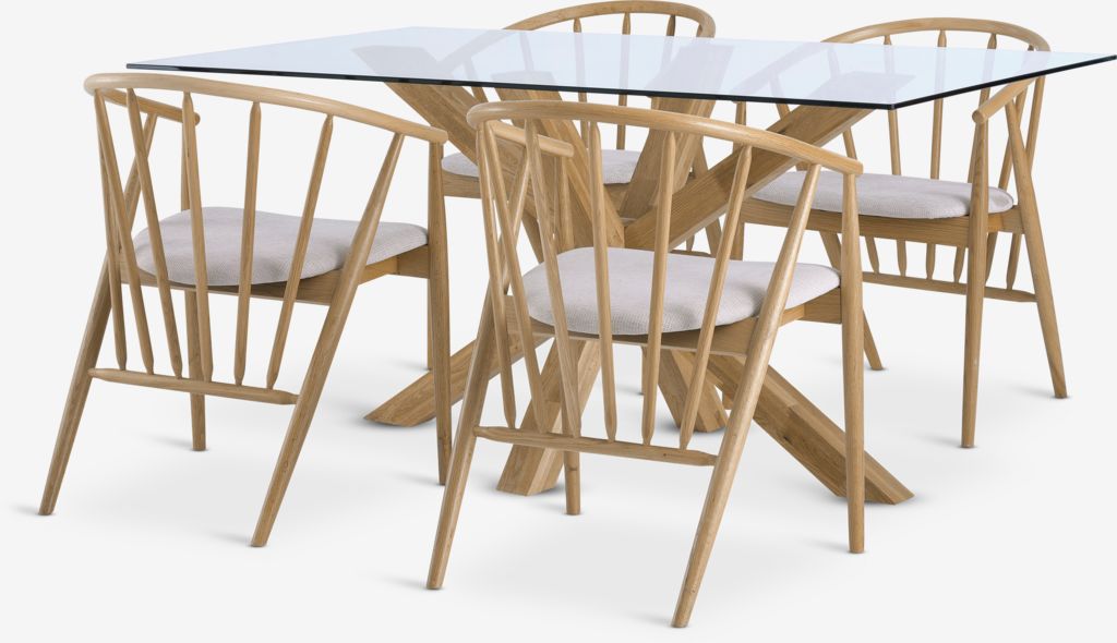 AGERBY L160 table oak + 4 ARNBORG chairs oak/off-white - JYSK