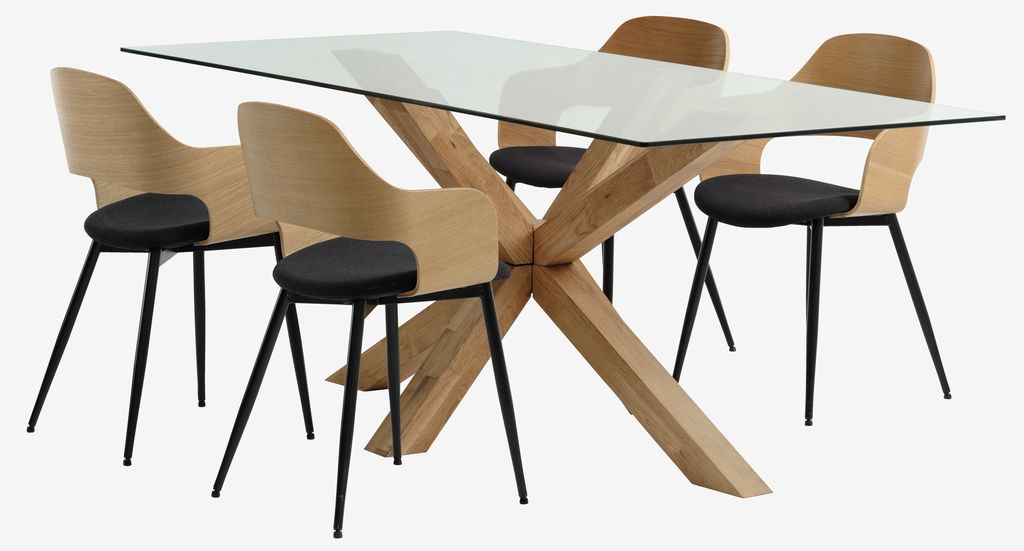 AGERBY L190 table oak + 4 HVIDOVRE chairs oak/black - JYSK