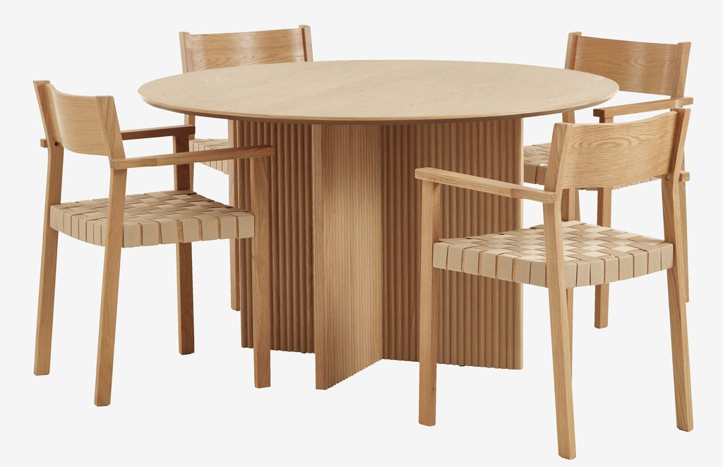VESTERBORG D130 table oak + 4 VADEHAVET chairs oak - JYSK