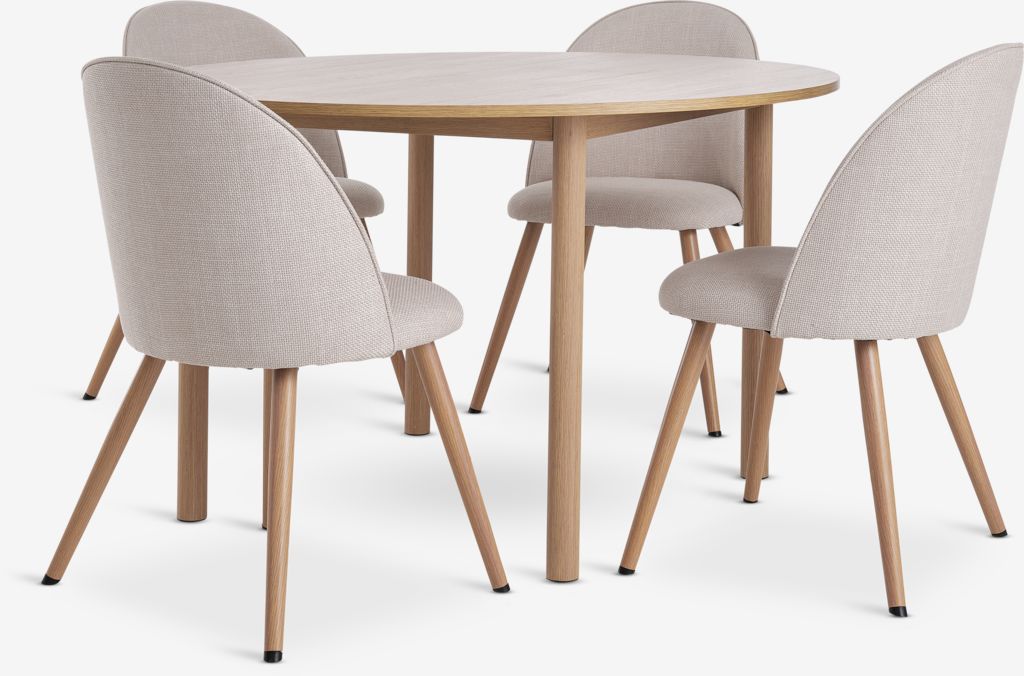 ALSTED D120 table oak + 4 THORUP chairs beige/oak - JYSK