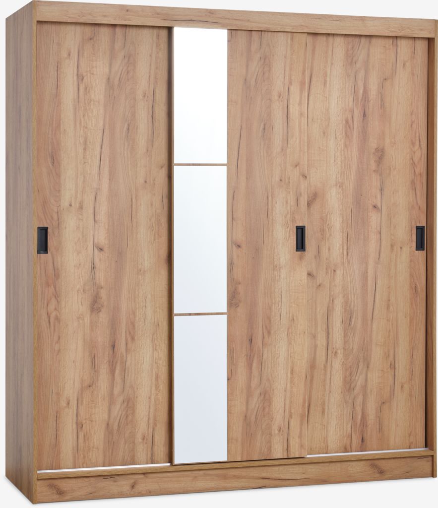 Wardrobe ODDER 179x201 3 sliding doors w/mirror oak - JYSK