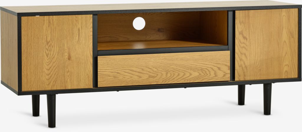 TV bench ODENSE 2 doors 1 drawer oak colour/black - JYSK