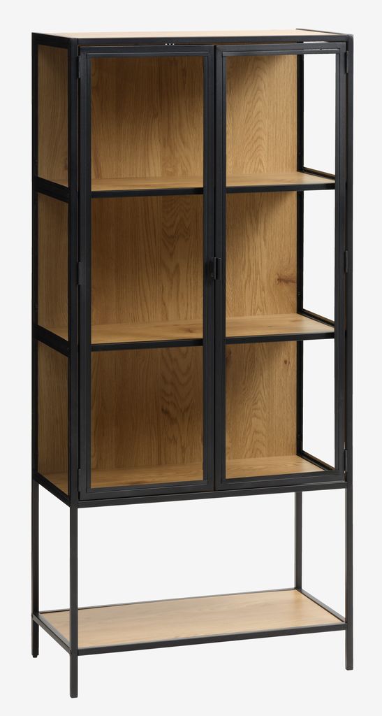 Display cabinet TRAPPEDAL oak/black - JYSK