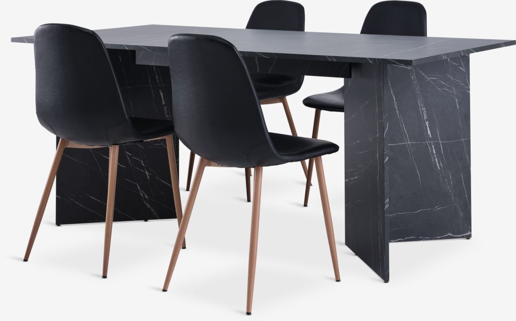 KRONDAL L180 table marble + 4 JONSTRUP chairs black/oak - JYSK