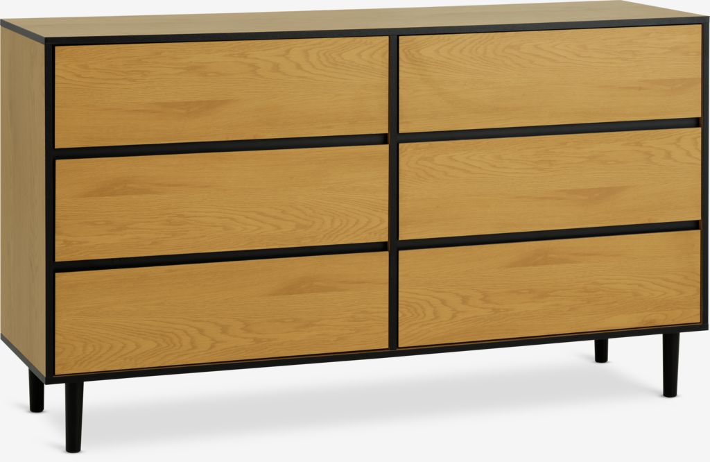 3+3 drawer chest ODENSE oak colour/black - JYSK