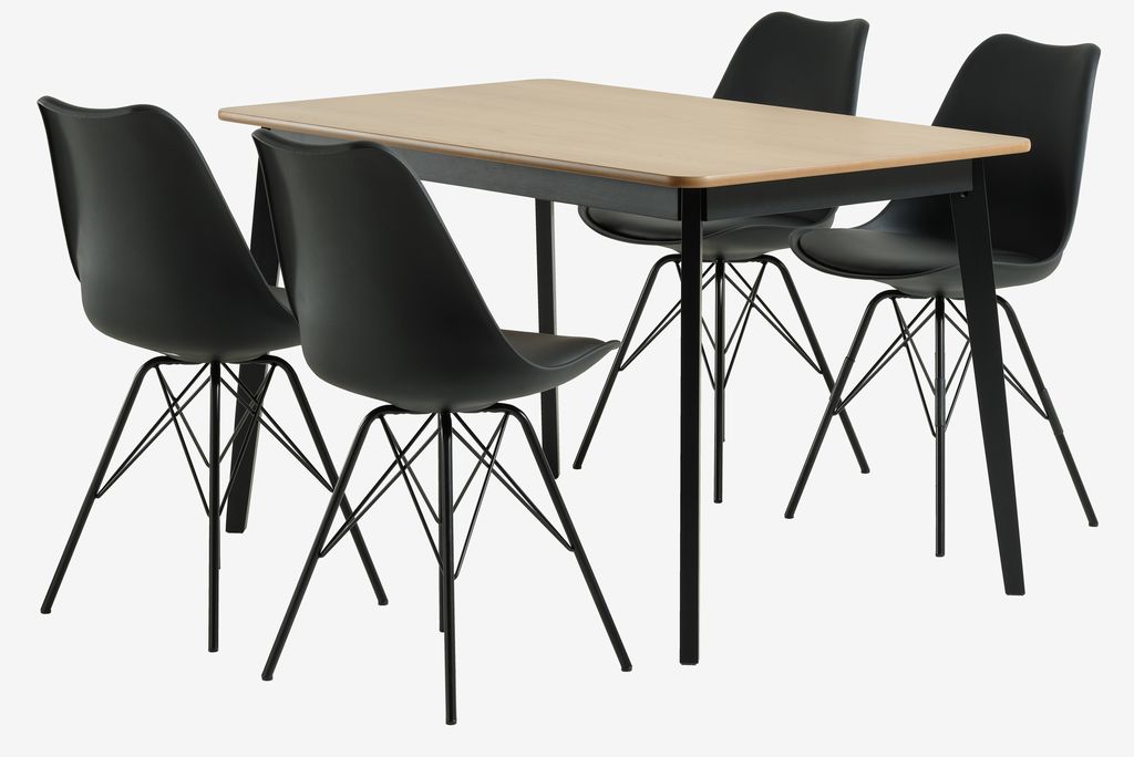 JEGIND L130 table oak/black + 4 KLARUP chairs black - JYSK