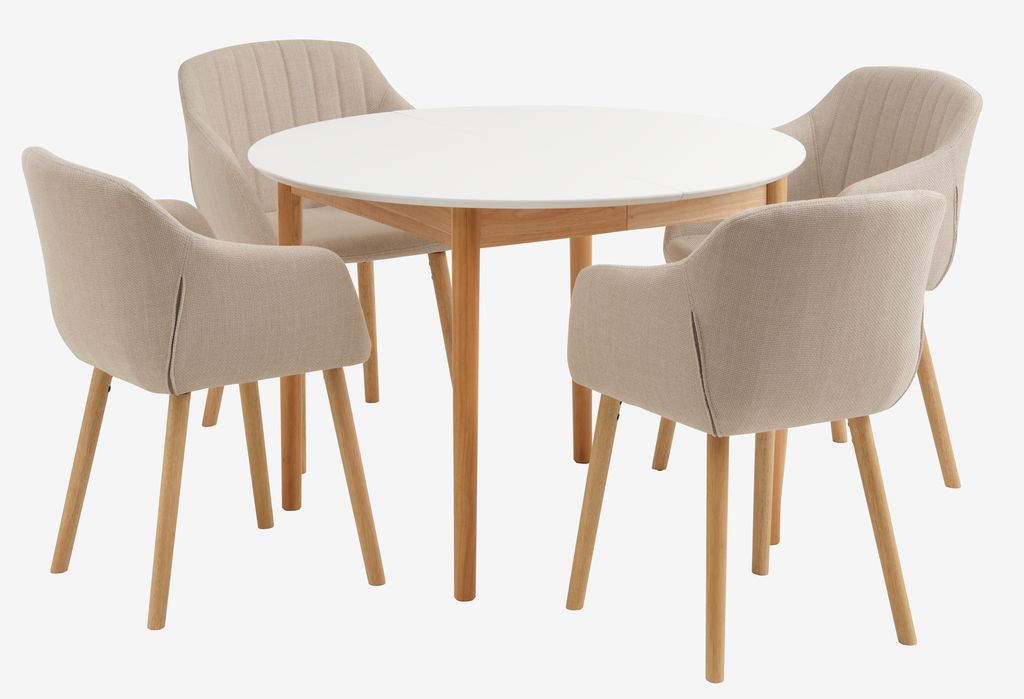 MARSTRAND D110 table white + 4 ADSLEV chairs beige - JYSK