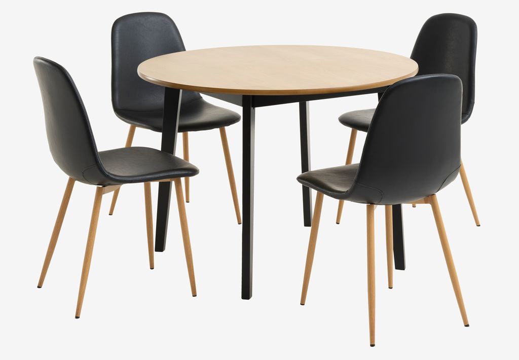 JEGIND D105 table oak/black + 4 JONSTRUP black/oak chair - JYSK