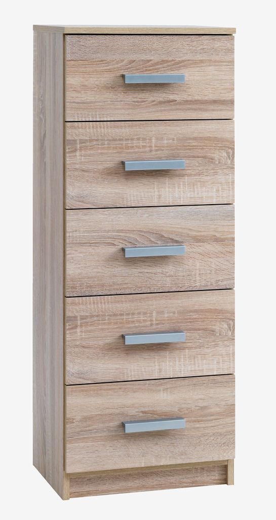 5 drawer chest TAPDRUP slim oak - JYSK