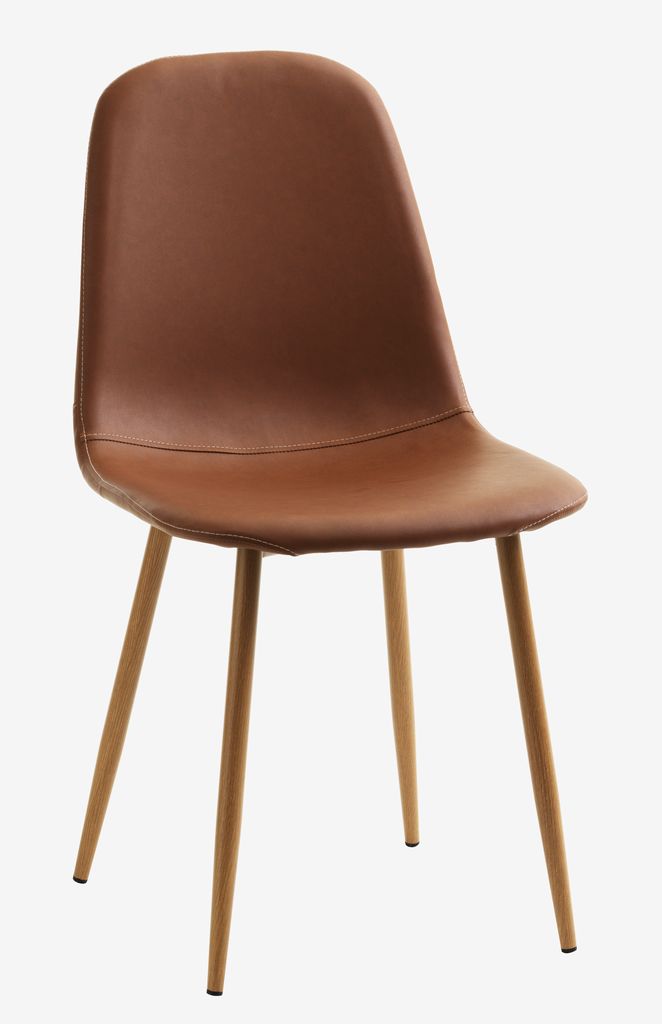 Dining chair JONSTRUP cognac faux leather/oak color - JYSK