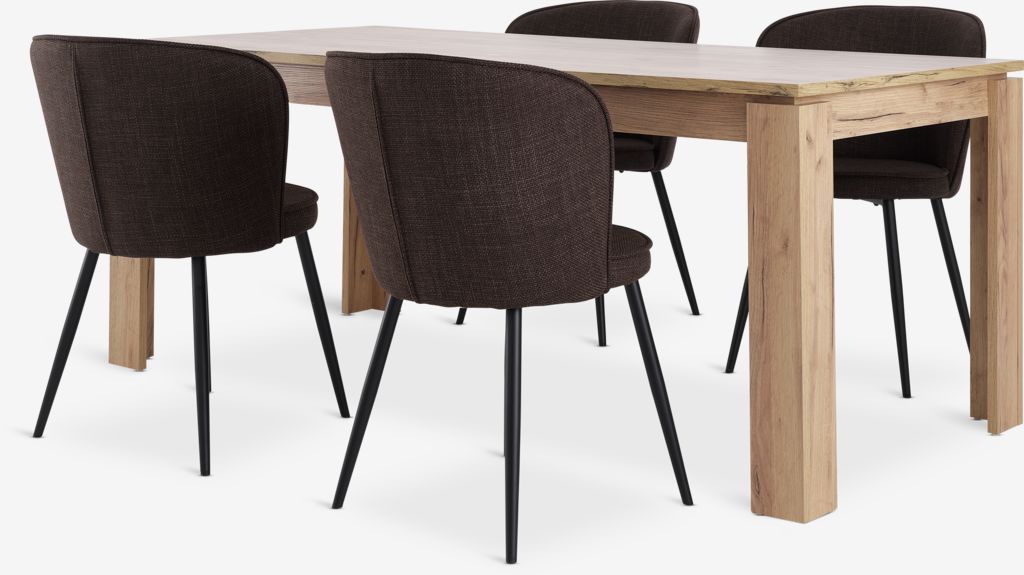 LINTRUP L190/280 table oak + 4 RISSKOV chairs dark brown - JYSK