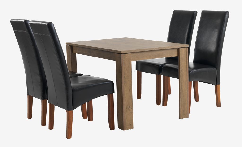 VEDDE L120 table wild oak + 4 BAKKELY chairs brown - JYSK