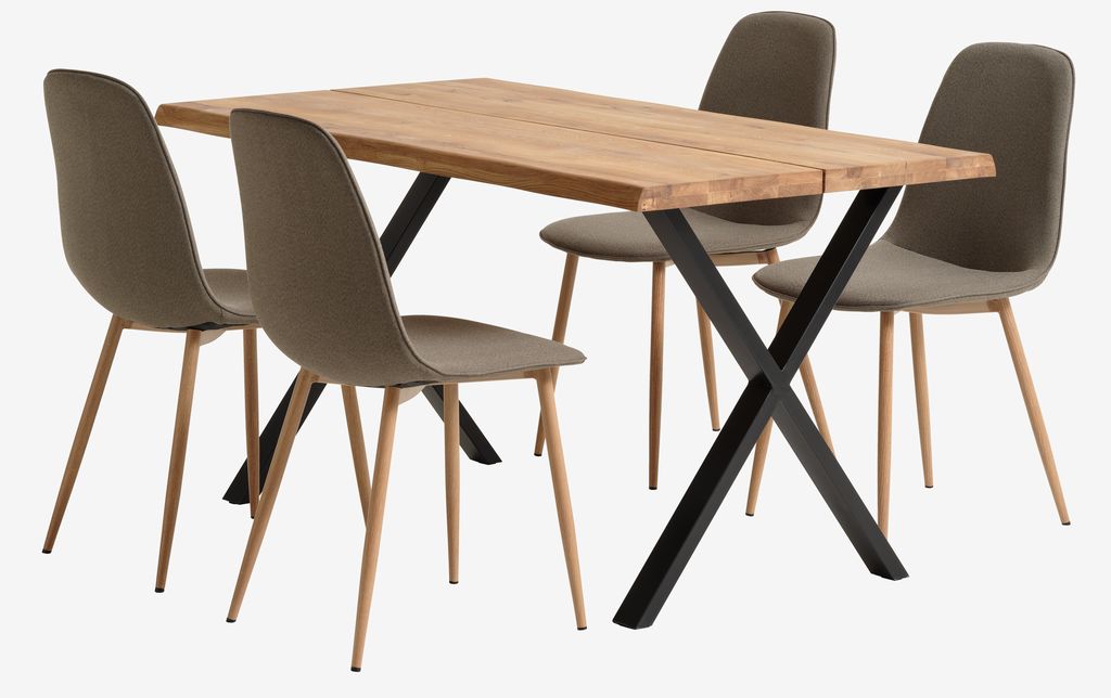 ROSKILDE/ROSLEV L140 natural oak+4 BISTRUP chairs olive - JYSK