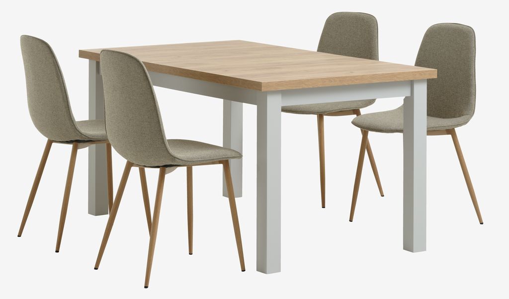 MARKSKEL L150/193 table l.grey + 4 BISTRUP chairs sand - JYSK