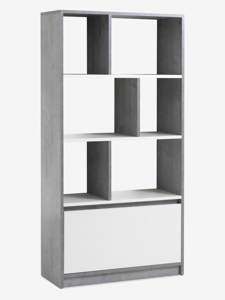 Bookcase BILLUND 1 drawer 3 shelves concrete/white - JYSK