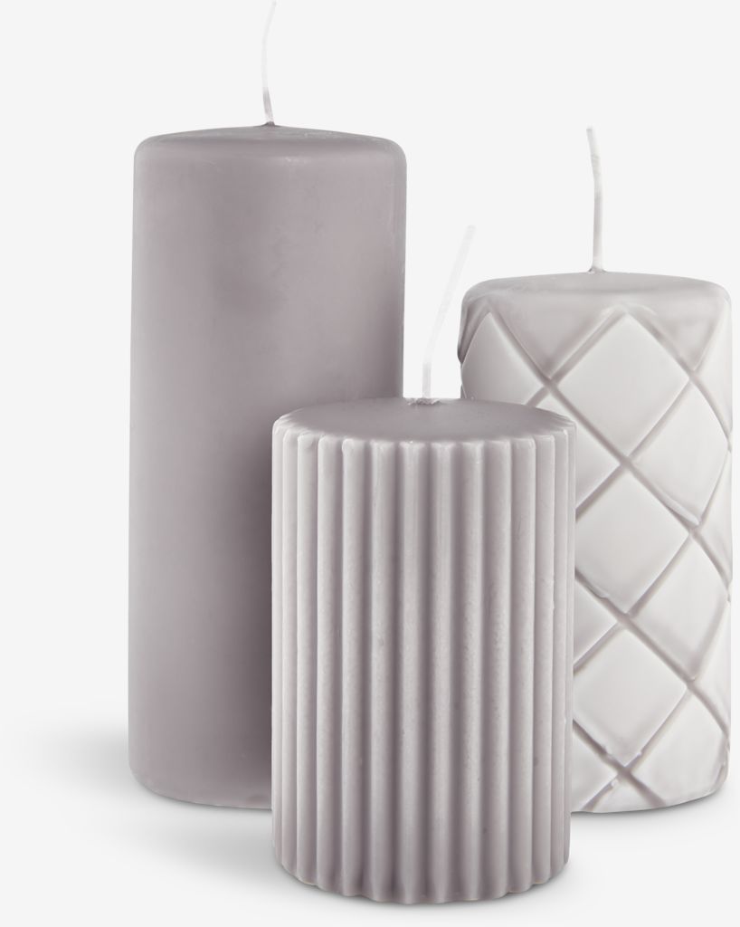 Pillar candle ALFRED grey set of 3 - JYSK