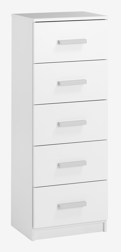 5 drawer chest TAPDRUP slim white - JYSK